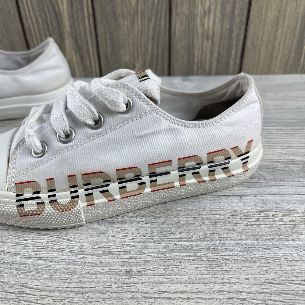 Burberry Kid's Larkhall Icon Stripe Logo Gabardine Sneakers Size 29 - Picture 8 of 16